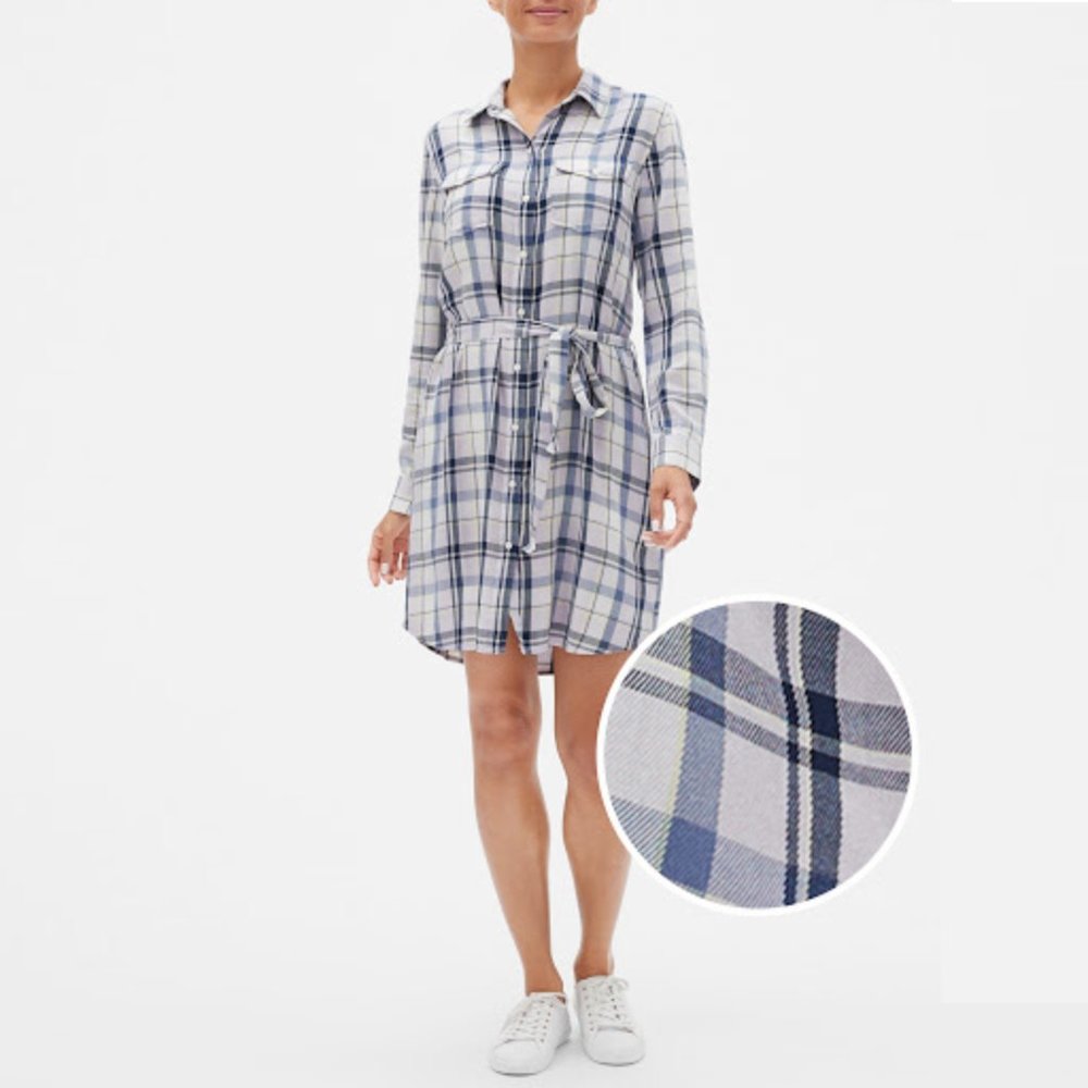 GAP Factory Petite Long Sleeve Plaid Shirtdress Purple Sz PM NWT